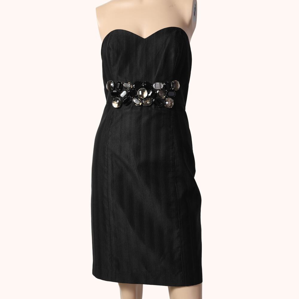 TIBI Vintage Black Strapless Jewel Embellished Silk Blend Dress